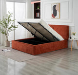 🛏️ Lit Coffre Double OLIVIA – Tissu Chenille Terracotta + Matelas 20 cm