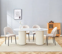 TABLE À MANGER KEYSHA – CÉRAMIQUE MOKA & PIEDS SCULPTÉS BEIGE