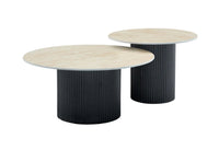 Table Basse Gigogne MINA – Pied Noir & Plateau Céramique Travertin Mat