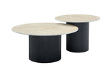 Table Basse Gigogne MINA – Pied Noir & Plateau Céramique Travertin Mat