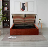 🛏️ Lit Coffre Double OLIVIA – Tissu Chenille Terracotta + Matelas 20 cm