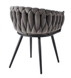 🪑 Ensemble Table JESSICA Pied Noir Effet Marbre 100 cm + 4 Chaises Tressées