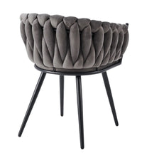 Lot de 4 chaises avec accoudoirs tressées – Pied métal noir, velours anthracite