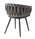 Lot de 4 chaises avec accoudoirs tressées – Pied métal noir, velours anthracite