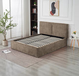 🛏️ Lit Coffre Double OLIVIA – Tissu Chenille Beige Taupe + Matelas 20 cm