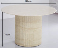 Ensemble Table à Manger Ronde BAIETAA 120 cm & 4 ou 6 Chaises MELLOW – Travertin & Sable