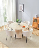 Ensemble Table de Repas ROSALIA + 4 Chaises CARLITA – Travertin & Velours Beige