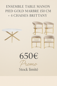 🍽️ Ensemble Table MANON pied Gold + 4 chaises BRITTANY