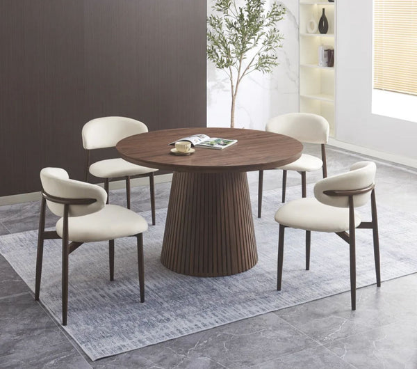 ENSEMBLE TABLE + 4 CHAISES – DESIGN CONTEMPORAIN NOYER & VELOURS