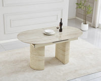 Table Extensible SAHARA – Travertin, Plateau Céramique Brillant