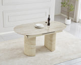 Table Extensible SAHARA – Travertin, Plateau Céramique Brillant