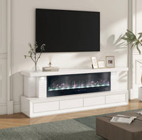 Meuble TV cheminée FLAMORA 1500W avec télécommande – Effet flamme 3D multicolore - Destock linge
