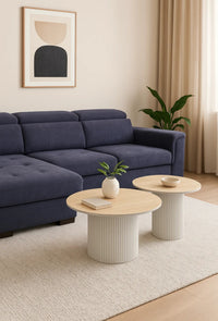 Table basse MINA – Pied blanc, plateau céramique travertin mat