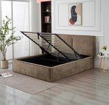 🛏️ Lit Coffre Double OLIVIA – Tissu Chenille Beige Taupe + Matelas 20 cm