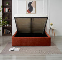 🛏️ Lit Coffre Double OLIVIA – Tissu Chenille Terracotta + Matelas 20 cm
