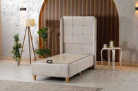 🛏️ Lit Coffre AZBA – Velours Beige + Matelas 30 cm à ressorts