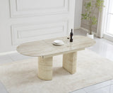 Table Extensible SAHARA – Travertin, Plateau Céramique Brillant