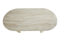 Table à Manger ANNA — Pied Métal Effet Travertin & Plateau Céramique Travertin