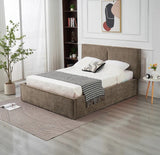 🛏️ Lit Coffre Double OLIVIA – Tissu Chenille Beige Taupe + Matelas 20 cm