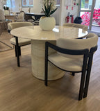 Ensemble Table à Manger Ronde BAIETAA 120 cm & 4 ou 6 Chaises MELLOW – Travertin & Sable