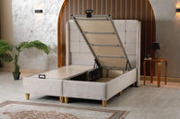 🛏️ Lit Coffre AZBA – Velours Beige + Matelas 30 cm à ressorts