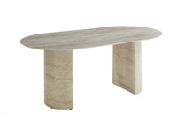 Table à Manger ANNA — Pied Métal Effet Travertin & Plateau Céramique Travertin