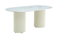 TABLE À MANGER KEYSHA – CÉRAMIQUE MOKA & PIEDS SCULPTÉS BEIGE