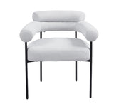 Lot de 4 chaises avec accoudoirs BULLE – Pied métal noir, tissu sergé gris