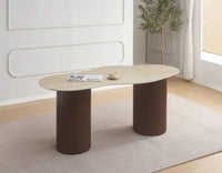TABLE À MANGER NIKI — Pieds Noyer & Plateau Céramique Travertin Mat (180×90×75 cm)