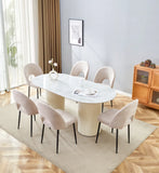 TABLE À MANGER KEYSHA – CÉRAMIQUE MOKA & PIEDS SCULPTÉS BEIGE