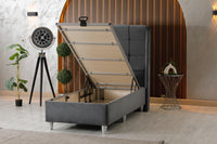 🛏️ Lit Coffre AZBA – Velours Gris anthracite