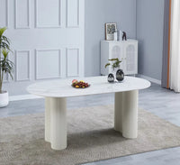 TABLE VENEZIA – Pieds Beige & Plateau Céramique Effet Marbre Blanc