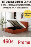 🛏️ Lit Coffre Double OLIVIA – Tissu Chenille Terracotta + Matelas 20 cm