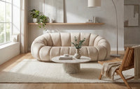 Canapé PERLE velours beige 180 cm – Design arrondi & confort cocooning - Destock linge