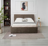 🛏️ Lit Coffre Double OLIVIA – Tissu Chenille Beige Taupe + Matelas 20 cm
