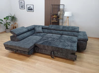 ⭐ BEST SELLER – Canapé d’Angle TOULOUSE velours Gris anthracite (Gauche) – Convertible + Coffre