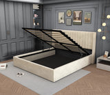LIT DOUBLE COFFRE CAMILLE en velours beige 160X200CM