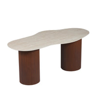 TABLE À MANGER NIKI — Pieds Noyer & Plateau Céramique Travertin Mat (180×90×75 cm)