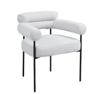 Lot de 4 chaises avec accoudoirs BULLE – Pied métal noir, tissu sergé gris