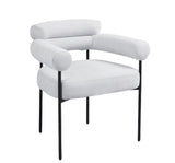 Lot de 4 chaises avec accoudoirs BULLE – Pied métal noir, tissu sergé gris