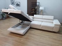 ⭐ BEST SELLER – Canapé d’Angle TOULOUSE velours Beige (Gauche) – Convertible + Coffre