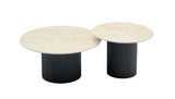 Table Basse Gigogne MINA – Pied Noir & Plateau Céramique Travertin Mat