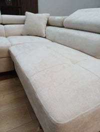 ⭐ BEST SELLER – Canapé d’Angle TOULOUSE velours Beige (Gauche) – Convertible + Coffre