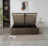 🛏️ Lit Coffre Double OLIVIA – Tissu Chenille Beige Taupe + Matelas 20 cm