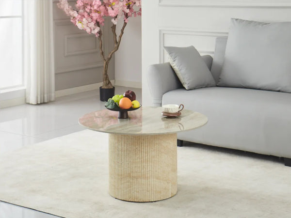 Table Basse FAMOUS – Travertin Brillant 80 cm