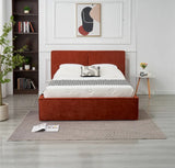 🛏️ Lit Coffre Double OLIVIA – Tissu Chenille Terracotta + Matelas 20 cm