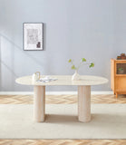 TABLE À MANGER ROXY – PIED EFFET TRAVERTIN & PLATEAU CÉRAMIQUE TRAVERTIN MAT (160×90 cm)