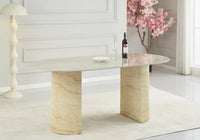 Table à Manger ANNA — Pied Métal Effet Travertin & Plateau Céramique Travertin