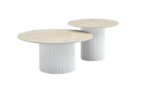Table basse MINA – Pied blanc, plateau céramique travertin mat