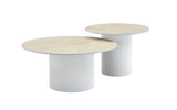 Table basse MINA – Pied blanc, plateau céramique travertin mat